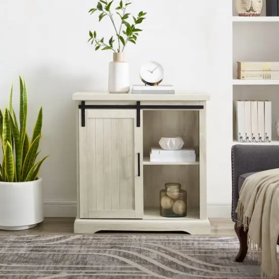 Edison Walker 32" White Oak Sliding Grooved Door Modern Accent Cabinet {4}