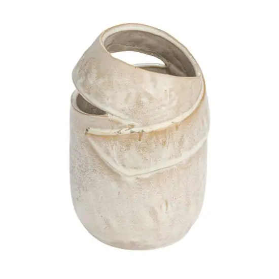 Hello Honey&reg; 8" Cream Organic Round Stoneware Vase with Reactive Glaze {1}