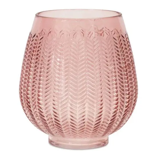 Pink Ribbed Glass Vase or Candle Holder {1}
