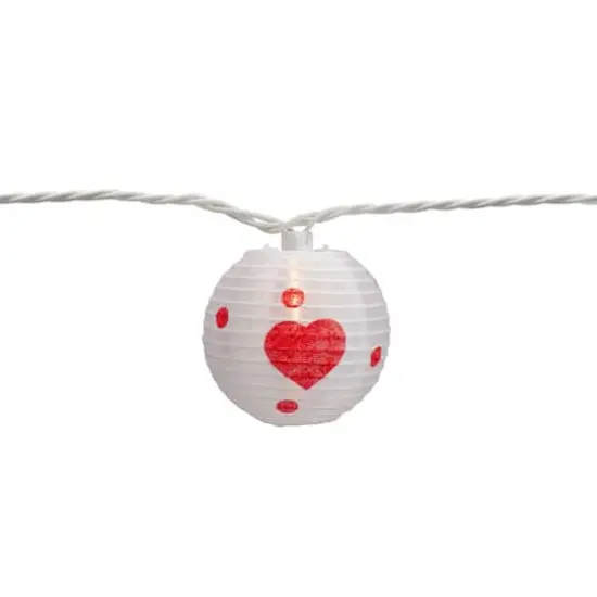 10-Count White and Red Heart Paper Lantern Valentine's Day Lights 8.5ft White Wire {5}