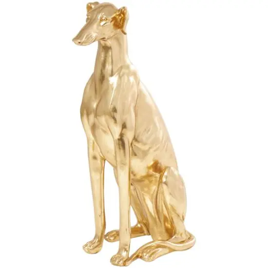 32" Gold Dog Sitting Greyhound Sculpture {1}