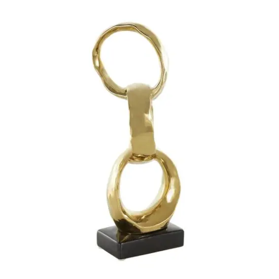 15" Gold Abstract Interlocked Rings Ceramic Sculpture with Black Base {7}