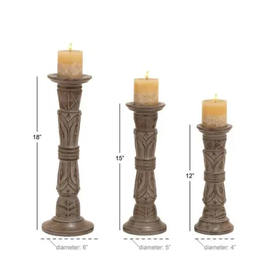 Light Brown Mango Wood Traditional Candle Holder Set {9}