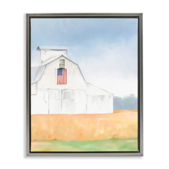 Stupell Industries American Flag White Country Barn Rural Scenery Floater Framed Art Gray {1}