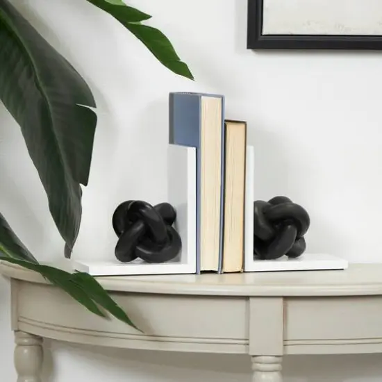 7" Black MDF Knot Bookends with White Stands Set {3}