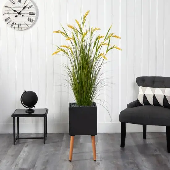 5ft. Wheat Grain Artificial Plant in Black Planter with Stand {3}