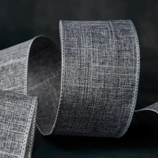 2.5" x 25ft. Faux Linen Wired Ribbon by Celebrate It® Gray {3}