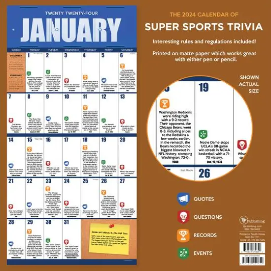 TF Publishing 2024 Sports Facts & Trivia Wall Calendar {3}