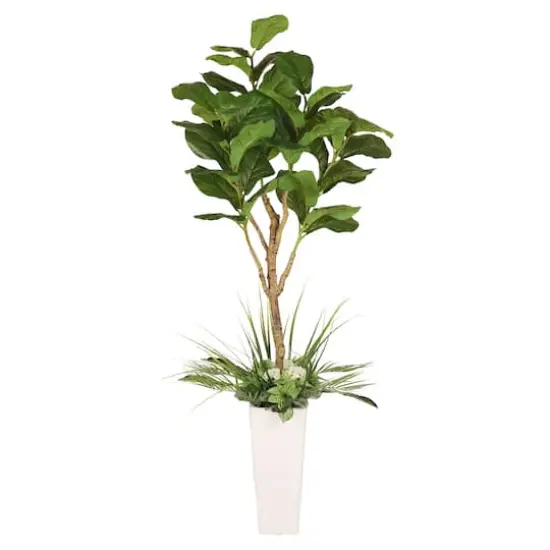 6ft. Artificial Fiddle Leaf Ficus Tree in White Decorative Pot {1}