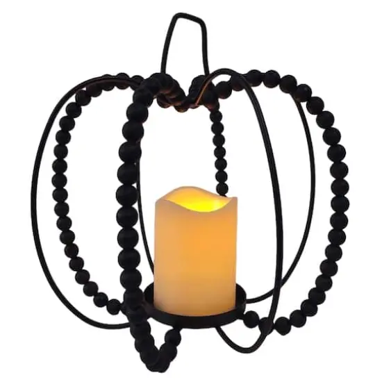 10.5" Bead LED Lighted Pumpkin Lantern by Ashland&reg; Black {3}