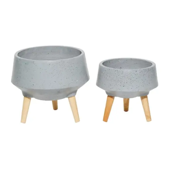 Set of 2 Grey MgO Contemporary Planter 12", 10" {3}
