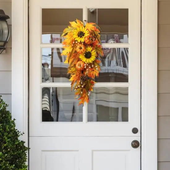 Glitzhome&reg; 26" Sunflower Pumpkin Leaf Swag {3}