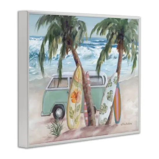 Stupell Industries Summer Waves Tropical Van Surfboards Framed Giclee Art White {4}