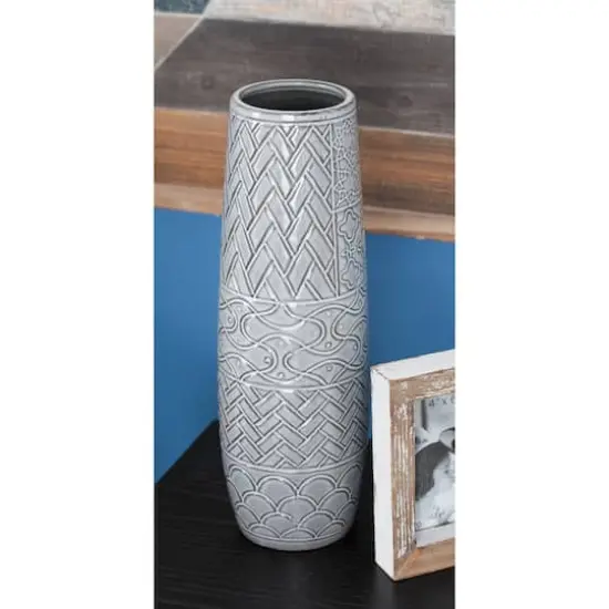 16" Gray Stoneware Eclectic Vase {6}