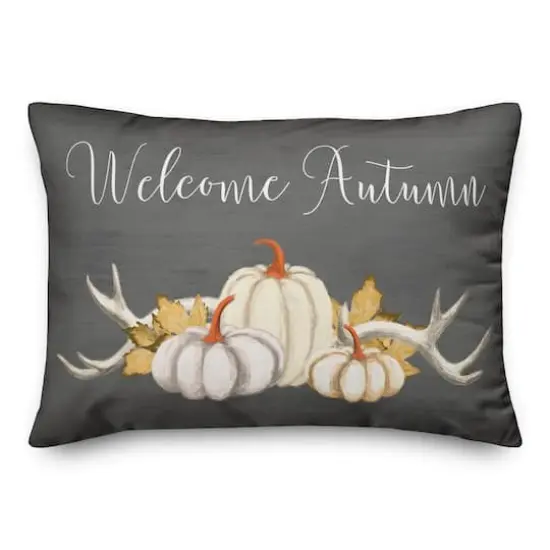 Gray Welcome Autumn with Pumpkins Throw Pillow {1}