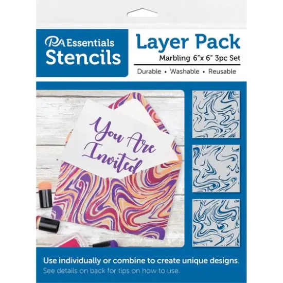PA Essentials 6'' x 6'' Marbling Layer Pack Stencil Set, 3ct. {1}