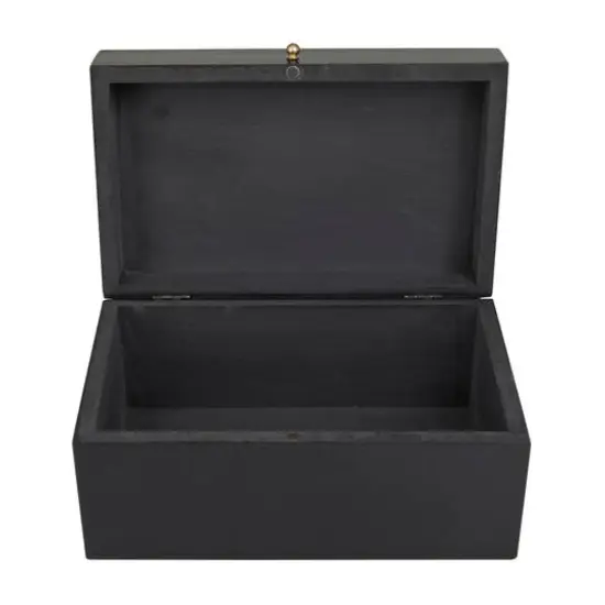 Black Wood Intricate Carved Box with Hinged Lid Set {5}