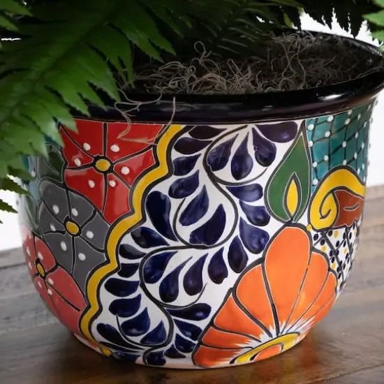 3.5ft Artificial Double Boston Fern in Handmade Mexican Talavera Ceramic Planter {7}