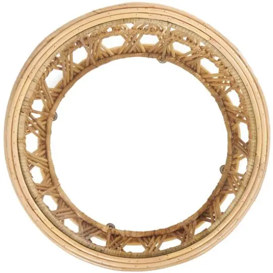 22" Brown Rattan Handmade Woven Geometric Accent Table with Glass Top {3}