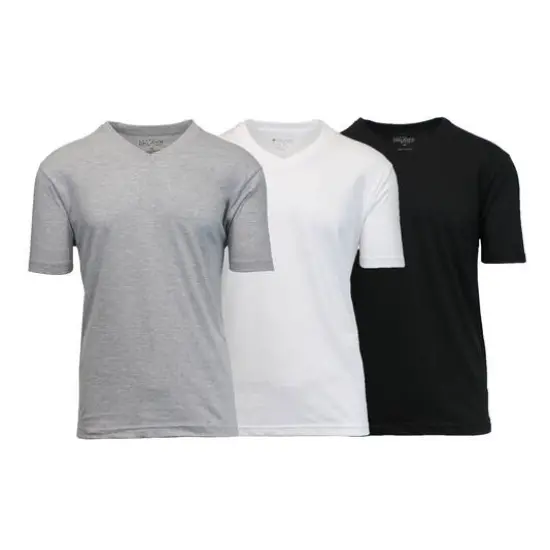 Galaxy by Harvic Men's Short Sleeve V-Neck T-Shirt 3 Pack Black/White/Heather Gray {1}