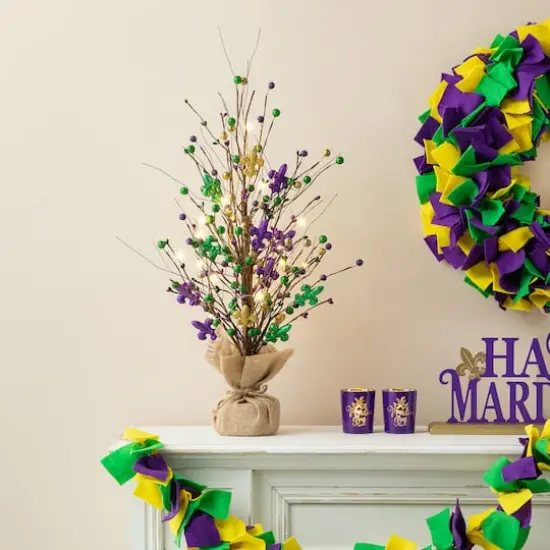 Glitzhome&reg; 21" Lighted Mardi Gras Fleur-de-Lis & Berry Table Tree {3}