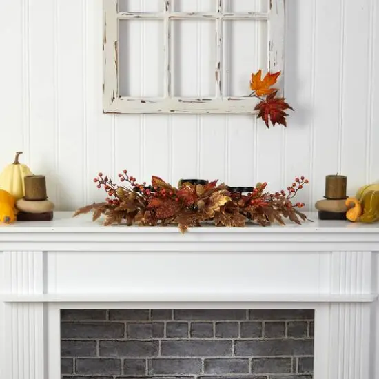 36" Maple Leaves & Berries Fall Harvest Candelabrum Arrangement {6}