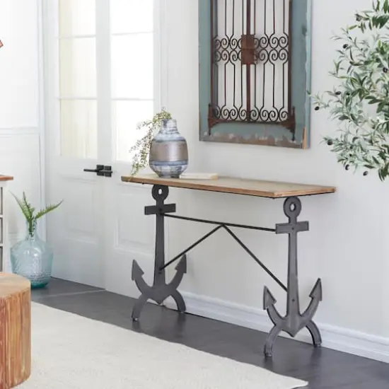 48" Brown Coastal Metal Console Table {3}