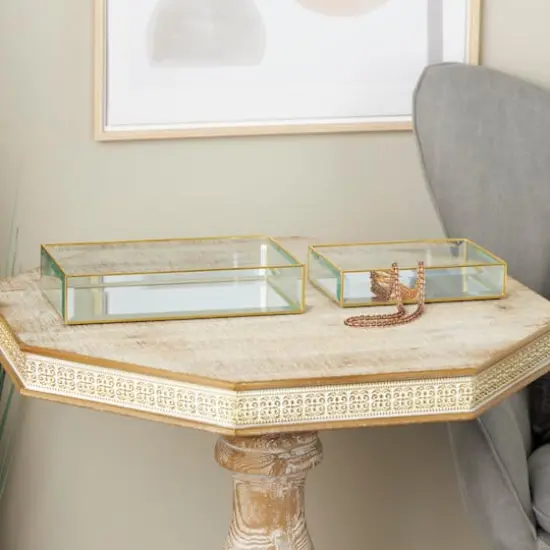 Clear & Gold Beveled Glass & Metal Rectangle Jewelry Box Set {3}