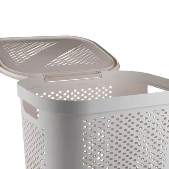 Mind Reader 60L Perforated Plastic Laundry Hamper with Lid Ivory {7}