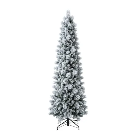 7ft. Pre-Lit Flocked Slim Artificial Christmas Tree, Warm White Twinkle LED Lights by Ashland&reg; {8}