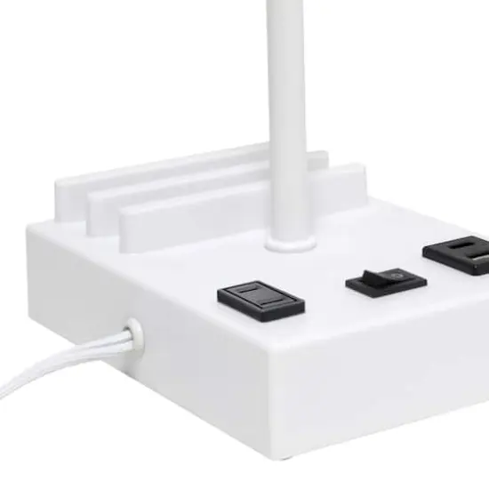Simple Designs 15.3" Table Lamp with 2 USB Ports & Charging Outlet White Base/White Shade {13}