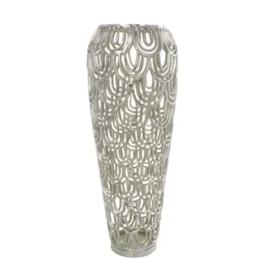25" Silver Aluminum Metal Geometric Art Deco Inspired Arched Vase {10}