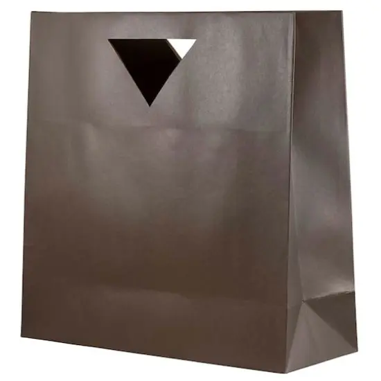 JAM Paper Chocolate Brown Large Heavy Duty Triangular Handle Gift Bags, 3ct. {4}