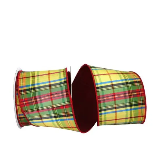 JAM Paper 4" x 10yd. Dupioni Wired Edge Sunshine Plaid Ribbon {1}