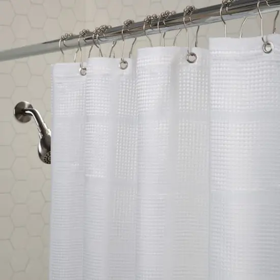 Elle D&eacute;cor White Jacquard Solid Weave Shower Curtain {5}