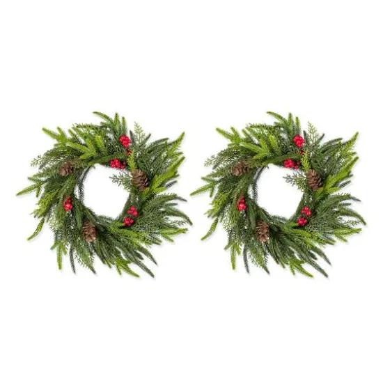 Glitzhome® 14"D Christmas Mini PE Wreath with Pinecones and Red Berries Set {1}
