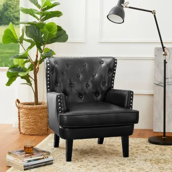 Glitzhome&reg; Modern Leatherette Button-Tufted Accent Armchair Black {3}