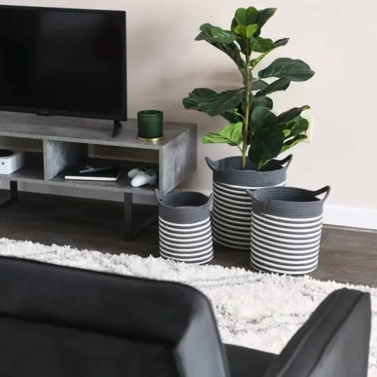 Household Essentials Gray & White Striped Cotton Basket Set {3}