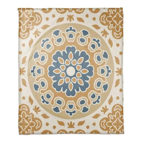 Blue & Yellow Mandala Coral Fleece Blanket {1}