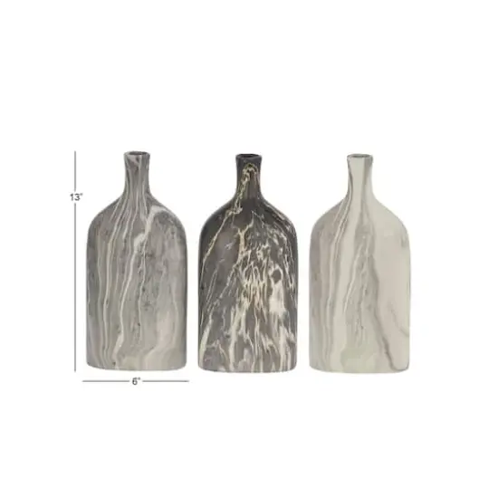 13" Gray Stoneware Contemporary Vase Set {3}