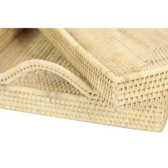 Light Brown Wood Boho Style Tray Set {6}