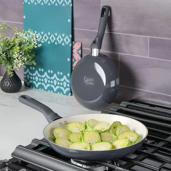 Spice by Tia Mowry Savory Saffron 2 Piece Ceramic Nonstick Aluminum Frying Pan Set Gray {5}