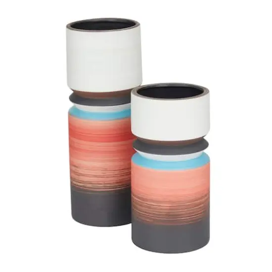 Set of 2 Multi Stoneware Modern Vase, 14" x 5" x 5" {3}