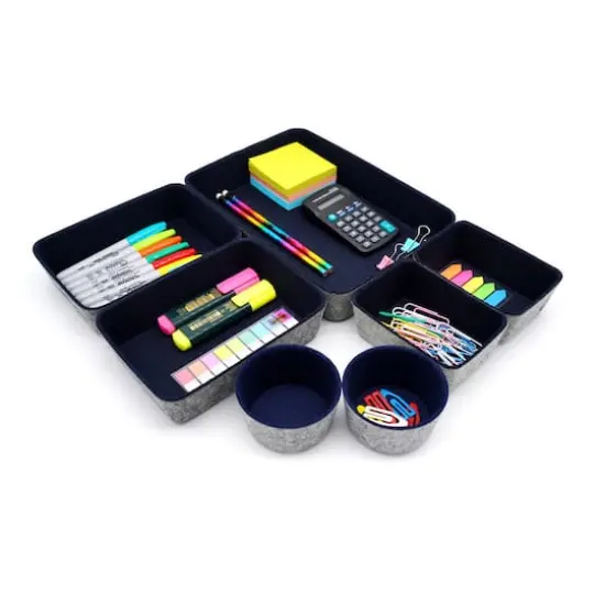 Welaxy 7 Piece Felt Round Cups & Trays Drawer Organizer Set Navy {5}