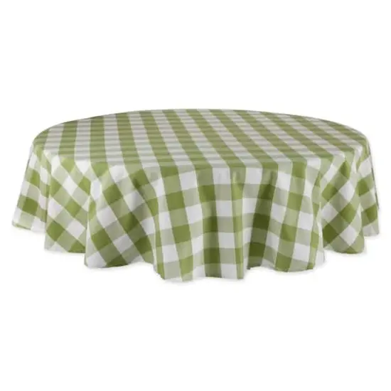 DII&reg; 70" Buffalo Check Round Tablecloth Antique Green and White {1}