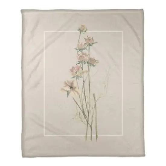 Faded Linen Floral Coral Fleece Blanket {1}