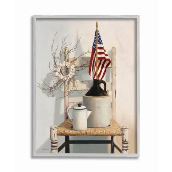 Stupell Industries American Flag Rustic Things Still Life Wall Art in Gray Frame {1}