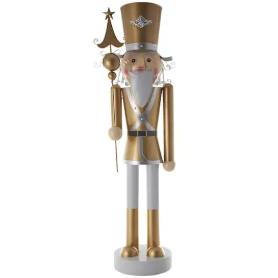 6ft. Gold & Silver Metal Standing Nutcracker Sculpture {1}