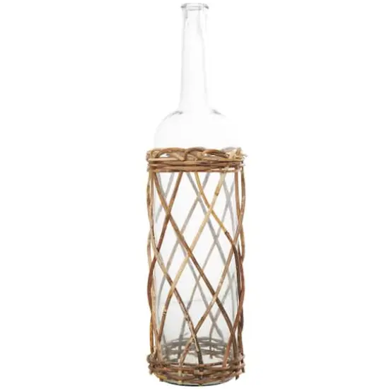 27" Clear Glass Handmade Tall Vase with Brown Rattan Woven Lower Body {3}