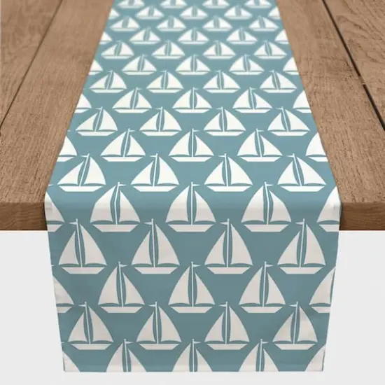 Sailboats Indoor/Outdoor Table Runner White on Light Blue {4}
